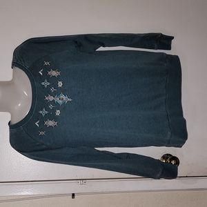 Panhandle embroidered geometric sweatshirt green hippie new long sleeve b23